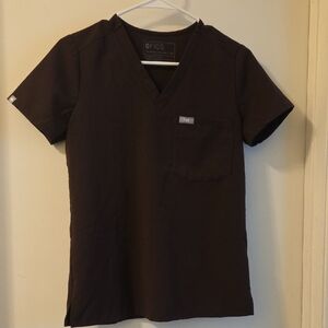 Figs V-Neck Technical Collection Medical Scrub Top in Dark Brown XXS
